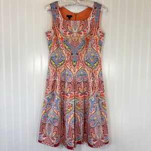 Talbots Womens Dress Orange Paisley Size 2 Petite Preppy Coastal Church Wedding